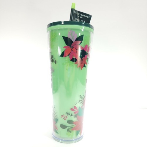 Bicchiere Venti Starbucks Natale 2021 Poinsettia Verde 24 Oz NUOVO CAMBIA COLORE - Foto 6 di 8