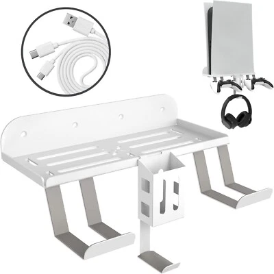 OUBANG PS5 Metal Wall Mount Holder w/ Controller Headset Hanger Remote Box Charge Cable