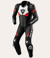 TUTA PELLE INTERA LEATHER SUIT MOTO REV'IT REVIT ARGON 2 BLACK RED FLUO TG 52