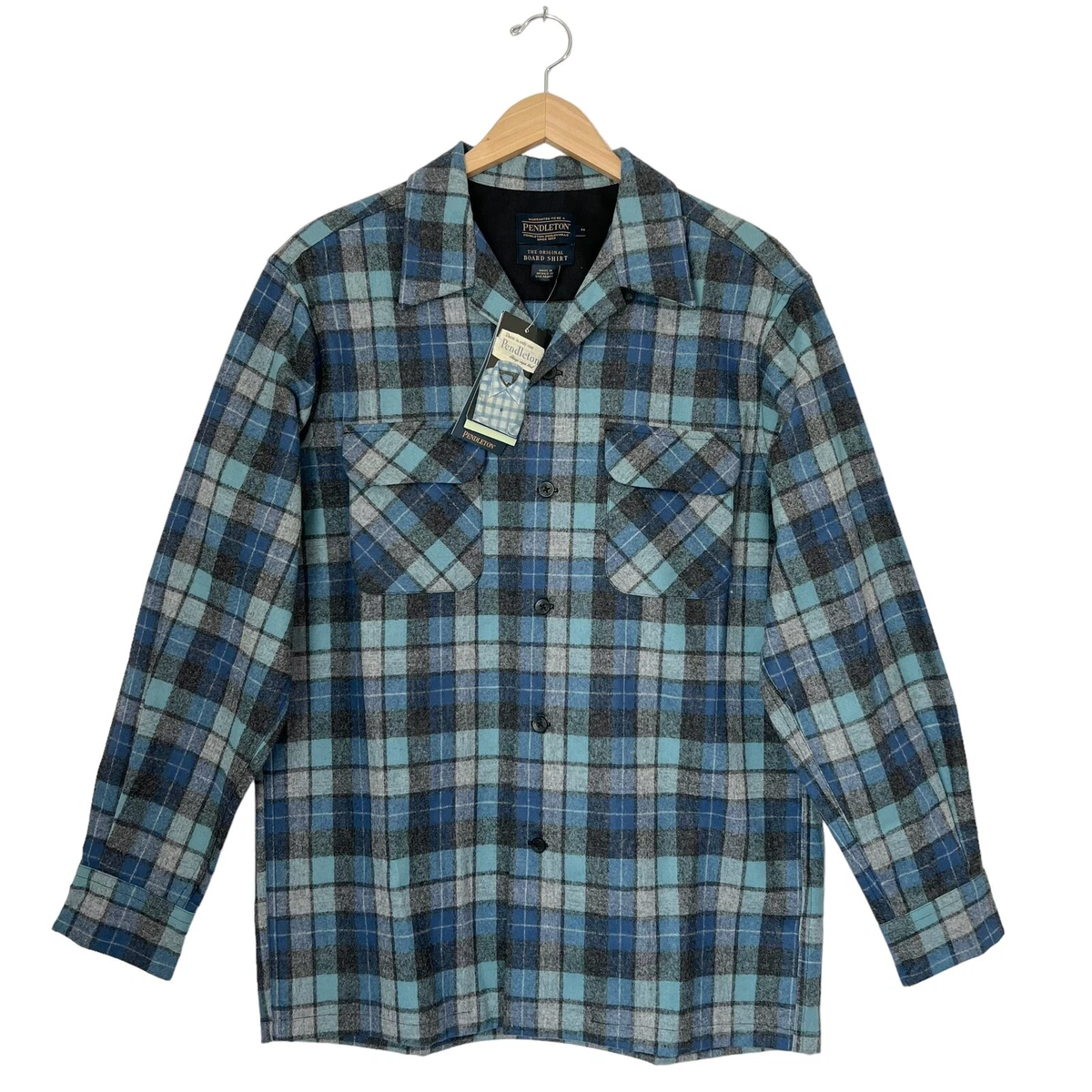 Pendleton Original Board Shirt Blue Surf Plaid Wool Mens Size Medium
