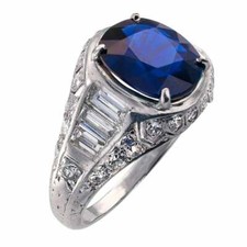 2.95 Carat Blue Sapphire  Old European Cut CZ Art Deco Stylish Stunning Ring