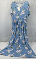 Auselily Light Blue Floral Supersoft Short Sleeve Dress Plus Womens Sz 3X NWT