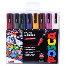 uni POSCA Marker Pen PC-5M Medium - Deep Colours - New 8 Pen Set - Flip Wallet