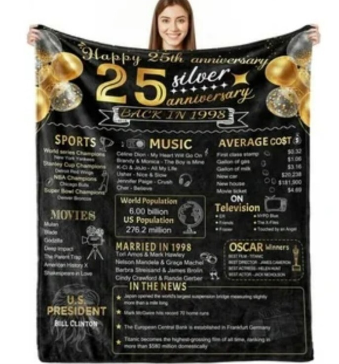 25th Anniversary Blanket Gifts Gift for 25th Silver Wedding 50*60