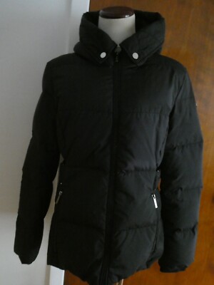 DKNY Women s Black Lightweight Duck Down Coat with Hood Mid-length Medium