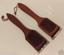 Grilling 12" Rose Wood Handle Grill Brush with Stainless Scraper 2 pack New