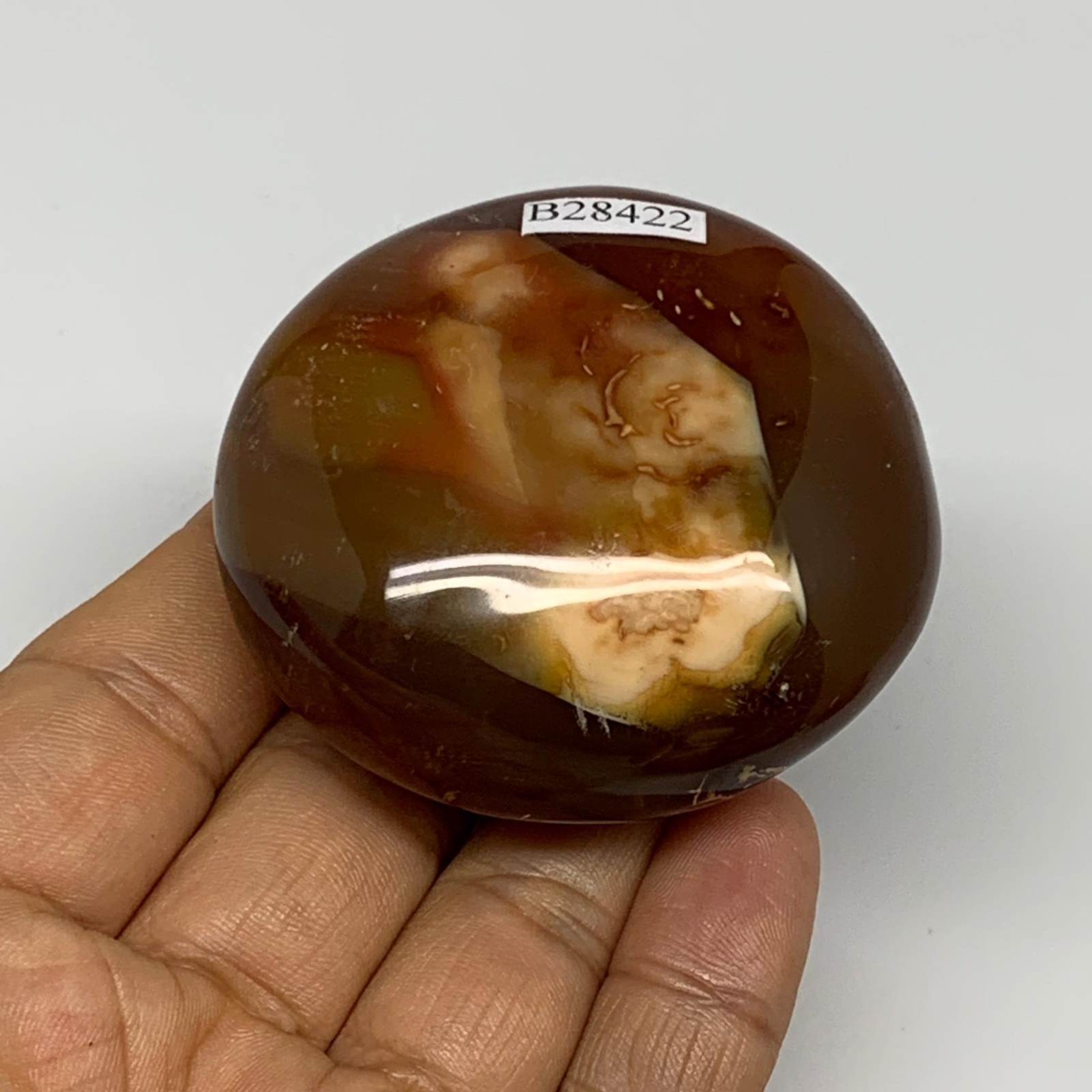 120.2g, 2.3"x2.1"x1.1", Red Carnelian Palm-Stone Gem Crystal Polished, B28422