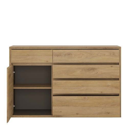 Shetland Cupboard | 1 Door 5 Drawers Oak Finish Storage Unit | Fast UK Delivery - Picture 3 of 7