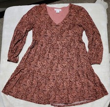 Lucky Brand Dress Womens Small Brown Floral Flounce Tiered Cottagecore