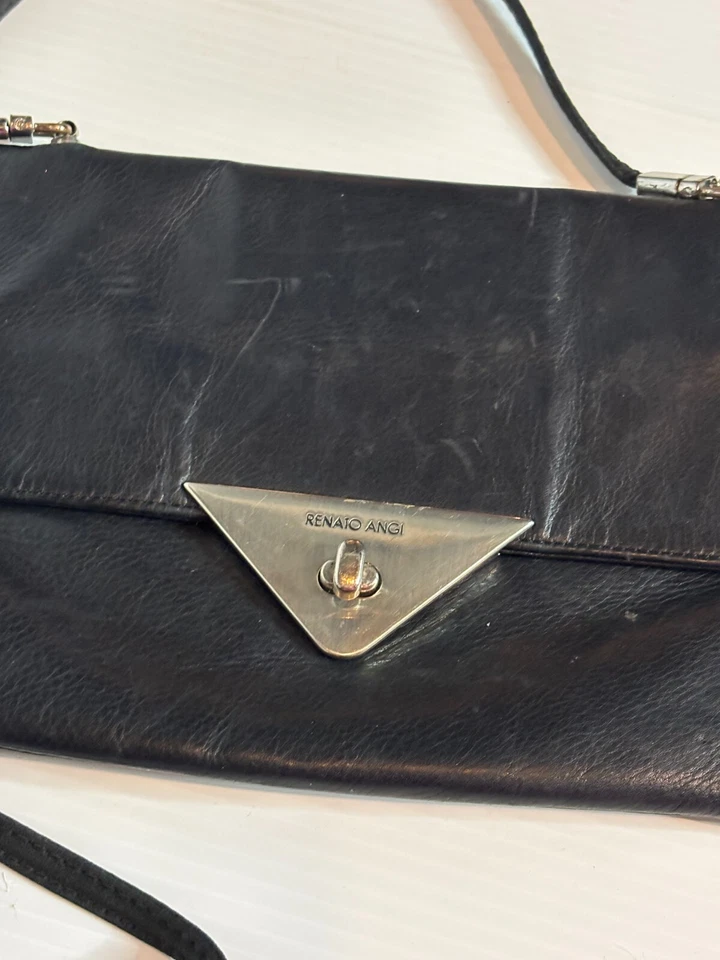 Cartera sin asas Renato Angi Firenze Italia negra de cuero italiano sobre con cierre de solapa Foto 3 de 4