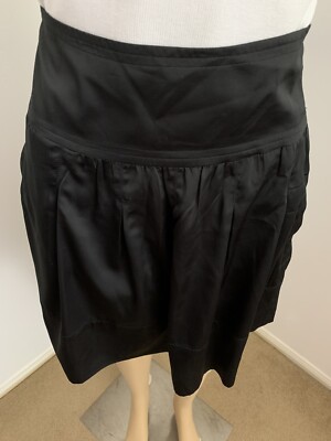 Tokito Black Satin Pleated Skater Skirt Pockets Zip Closure Work 6-8