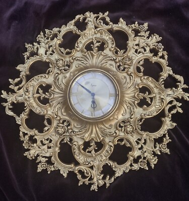 1960s Vintage SYROCO Wood Wall Clock 8-day Key Wind Rococo USA