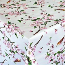 Nappe de Table en Toile Cirée Fleurs Cerises Mésange B3888-01 Carré Rond Oval