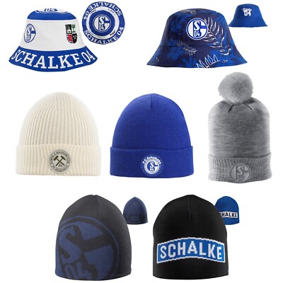 Mütze FC Schalke 04 Wendemütze Strickmütze Hut Bommel Beanie Fischerhut S04