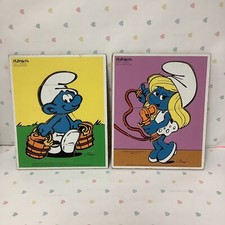 Vintage Heavy Wood Playskool 1982 Peyo Smurf Childrens Puzzles 10-12Pcs