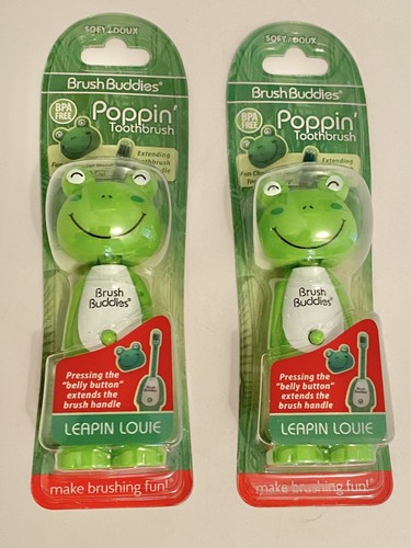 TWO Brush Buddies Poppin' Toothbrush New Leapin' Louie the Frog Soft BPA Free