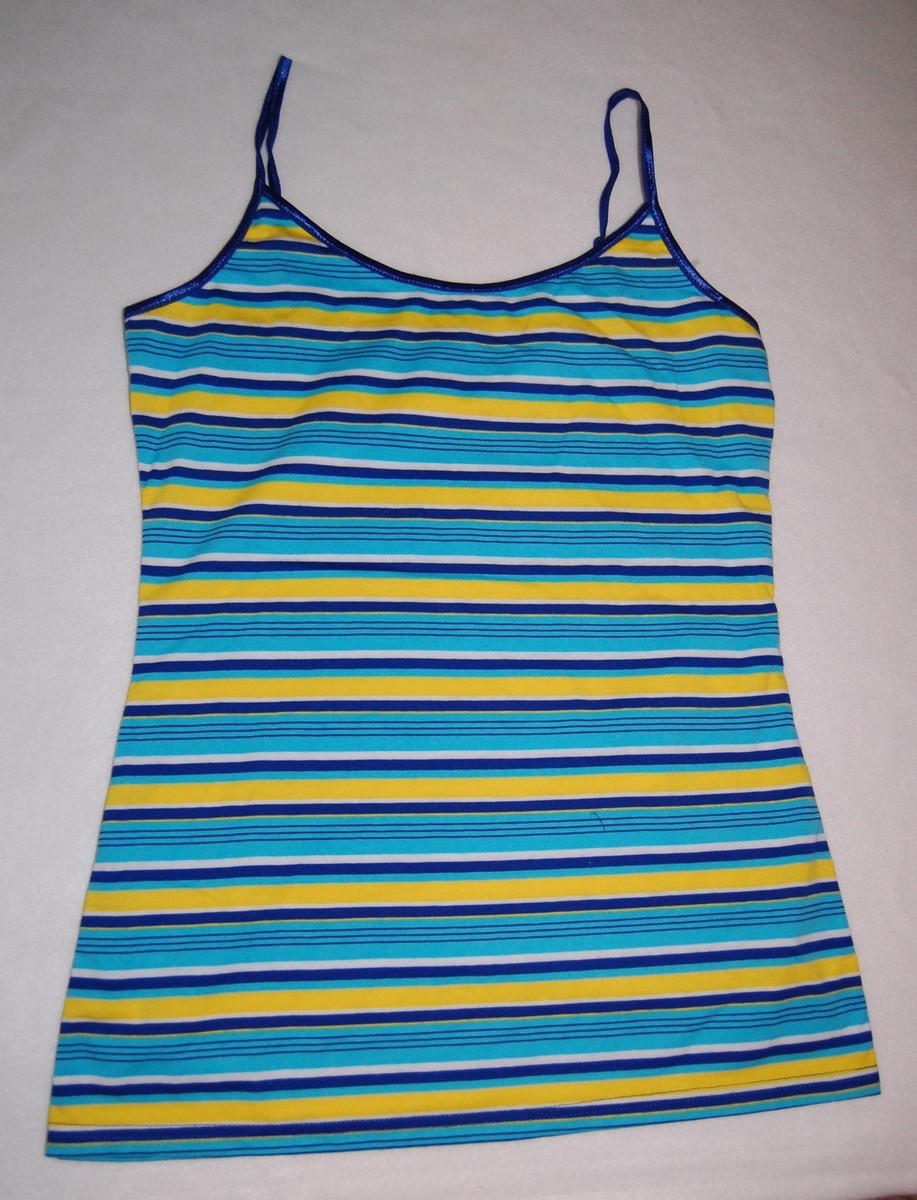 トップス ENOF ace camisole / blue Womens Cami Tank Top BLUE AQUA YELLOW WHITE STRIPE S 4-6 M 8