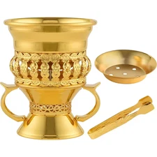 Gold Zinc Alloy Incense Burner with Removable Ash-Tray and Tongs for Aromatherap