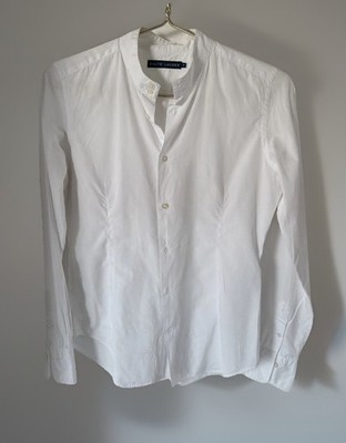 Ralph Lauren Damen Bluse Weiß Gr.8 Langarm Baumwolle mit Stehkragen