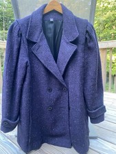 Vintage Max  s Lady Purple and Black Tweed Wool Pea Coat Women  s XL Warm Elegant