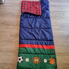 Kids Sports-Themed Reversible SLEEPING BAG Northpole LTD 28" x 63" VG Cond