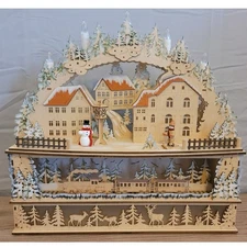 Kirklands Lazor Wood Cut Lighted Christmas Scene 17 X 17 Holiday Home Decor