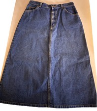 LL Bean Denim Church Lady Mom Midi Boho Womens High Waist Skirt Vtg 80s Size 12