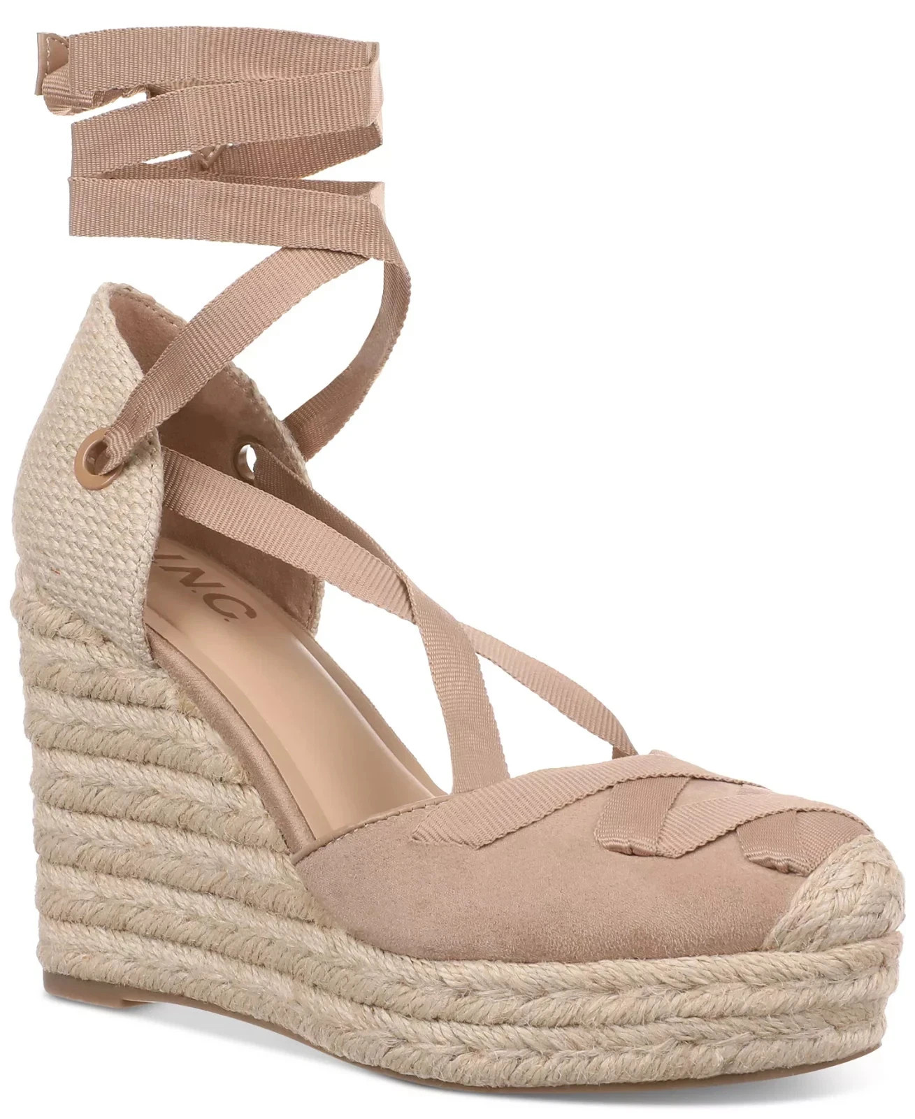 INC International Concepts Merryy Espadrille Wedge Dark Almond Micro Womens 9.5M