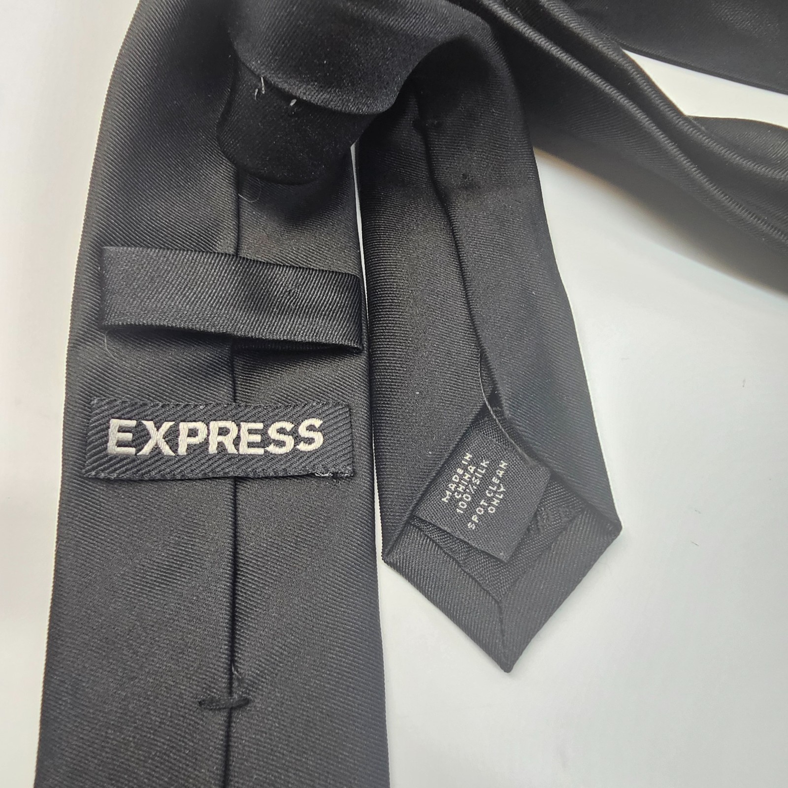 Express Mens Solid Black Polyester Necktie Tie - image 4