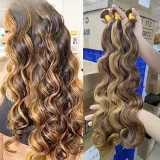 P4/27 Highlight Body Wave Bundles Brazilian Hair Weave Bundles Honey Brown