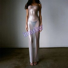Sexy See Through Y2K Maxi Dress Women Sexy Strappy Dresses Body-Shaping Dress
