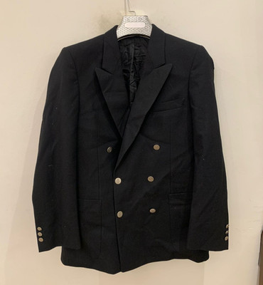 Vintage pure wool double breasted silver button black classic jacket blazer 36R