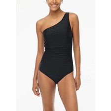 NWT J. Crew Large One-shoulder Ruched One-piece Swimsuit Black