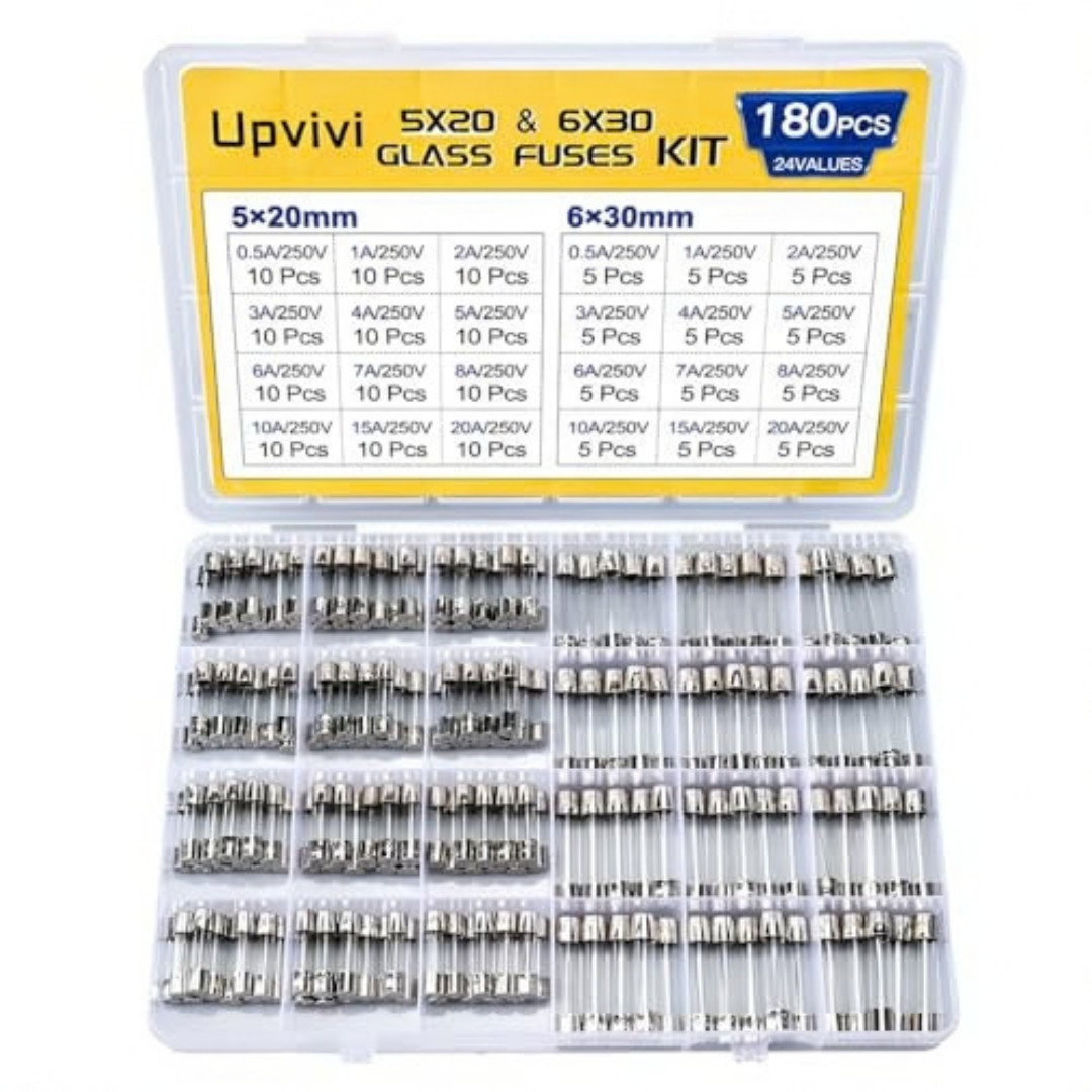 Fast Blow Glass Fuse Assortment Kit, 24 Values Glass Fuses 250V 5X20Mm 0.5A 1A 2
