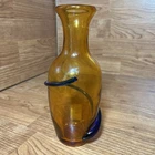 Blenko Handblown Art Glass Vase AMBER with Cobalt BLUE Swirl Coil 8"