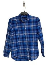 Men's Ralph Lauren Oxford Shirt Long Sleeve Blue Plaid Flesh Pony Size Medium