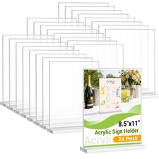 24 Pack Acrylic Sign Holder 8.5 x 11 Inches Clear Double Sided Vertical Table...