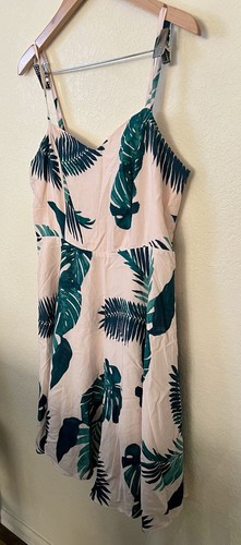 Vestido Cami Antiguo Azul Marino Calce y Acampanado Talla L Rosa Verde Tropical Palma Floral Hawaii