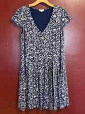Garnet Hill Mini Dress Womens Size 4 Blue White Floral Feminine Cottagecore Twee