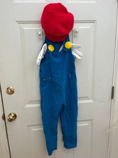 Super Mario Costume Kids Size L 10-12 Jumper Hat Gloves Nintendo Brand Pre-Owned