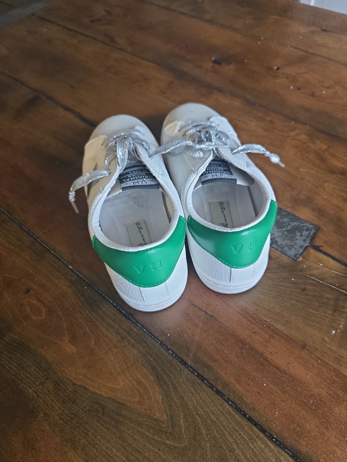 Vintage Havana Women Star Sneakers 7.5 White Green Silver Glitter Suede Low Top image 3