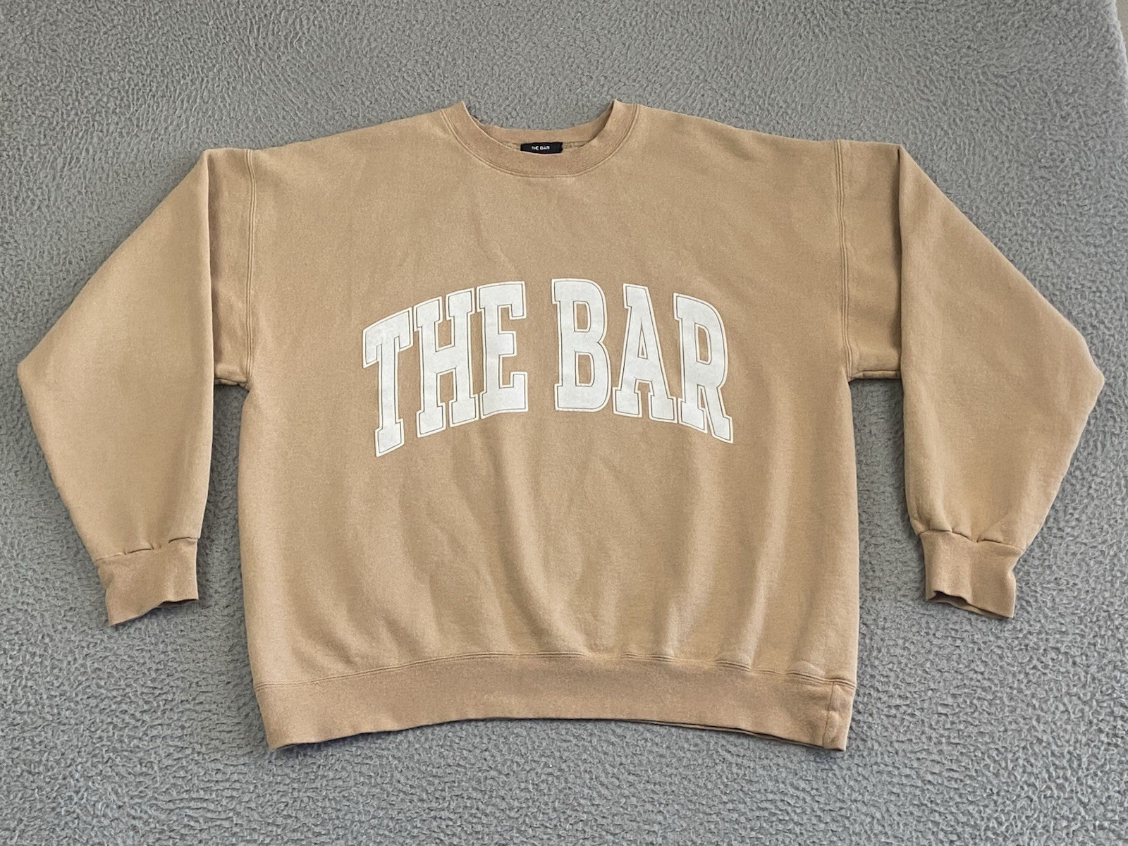 The Bar Womens Beige White Logo Graphic Varsity Sweatshirt Size Large EXC