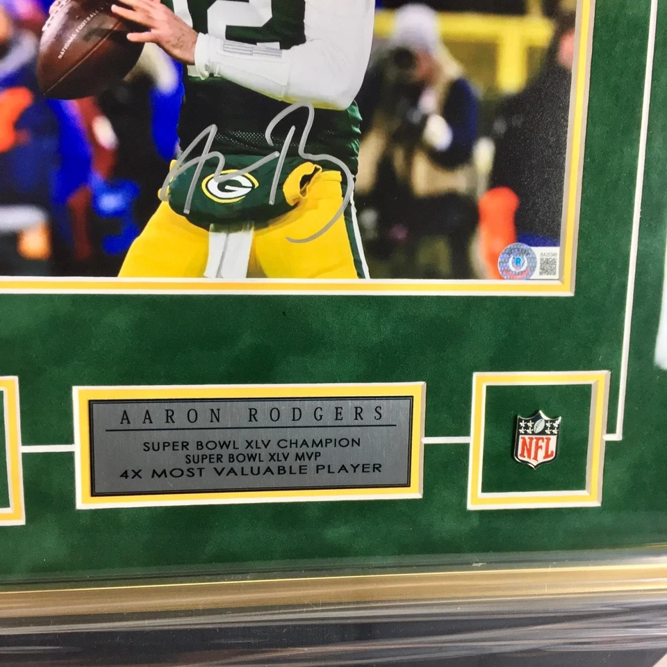 Campeonato Green Bay Packers Aaron Rodgers Foto Firmada Enmarcada Beckett BAS Foto 4 de 4