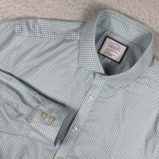 Charles Tyrwhitt Dress Shirt Mens 17/35 Blue Extra Slim Fit Non-Iron Micro Check