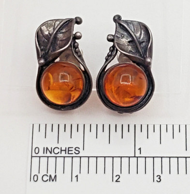 925 Baltic Amber Clip On Earrings 1in Sterling Silver Honey Sun