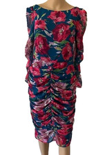 Clearance NEW Women's Size 12 Eliza J Long Sleeve Ruched Floral Teal Dress $148