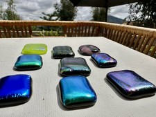 Lot 9 Large Dichroic Glass Cabochons Fused Glass Pendant Jewelry Making