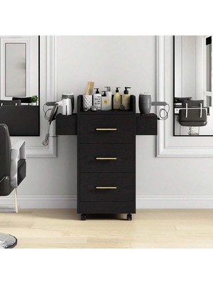 Salon Station Storage Cabinet Wheels 3 Drawers 6 Hair Dryer Holders