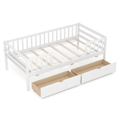 Kids Bed Twin Size w/Storage 2 Pull-out Drawers Side Shelf for Children & Teens