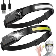COB LED Headlamp USB Rechargeable Headlight Torch Work Light Bar Head Band Lamp